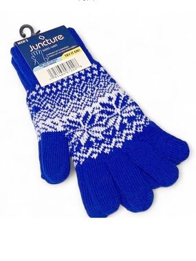 Juncture Men’s Winter Gloves Royal Blue White Snowflake Soft Knit One Size